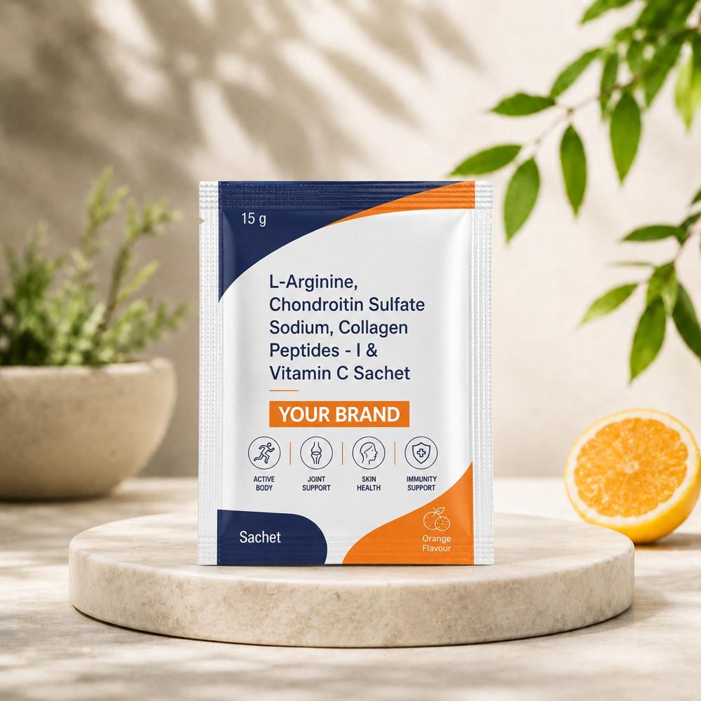 L-Arginine, Chondroitin Sulfate Sodium, Collagen Peptides Type I and Vitamin C Sachet