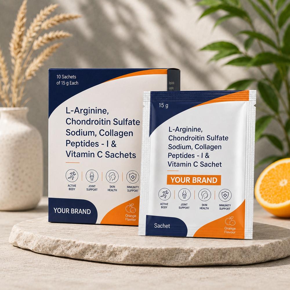 L-Arginine, Chondroitin Sulfate Sodium, Collagen Peptides Type I and Vitamin C Sachet