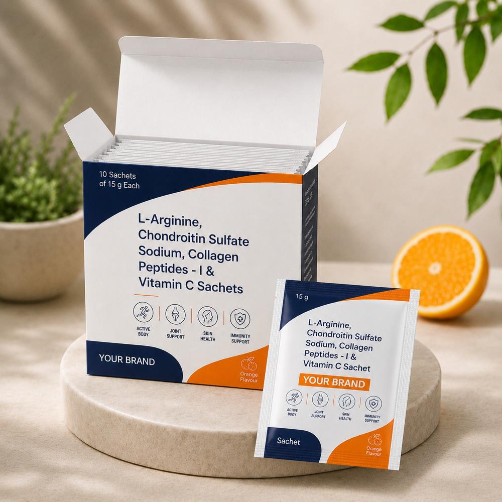 L-Arginine, Chondroitin Sulfate Sodium, Collagen Peptides Type I and Vitamin C Sachet