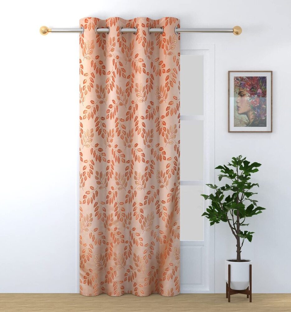 Jaquard Orange Color Leafbale Curtain