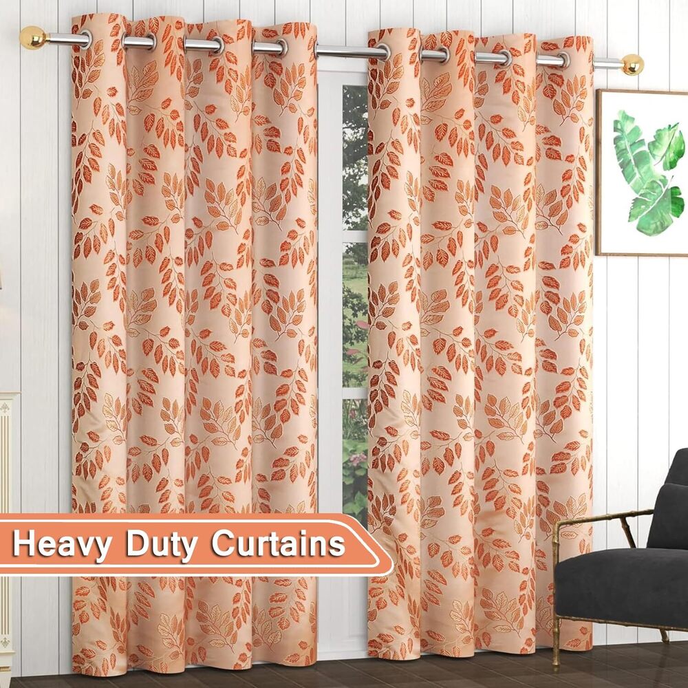 Jaquard Orange Color Leafbale Curtain