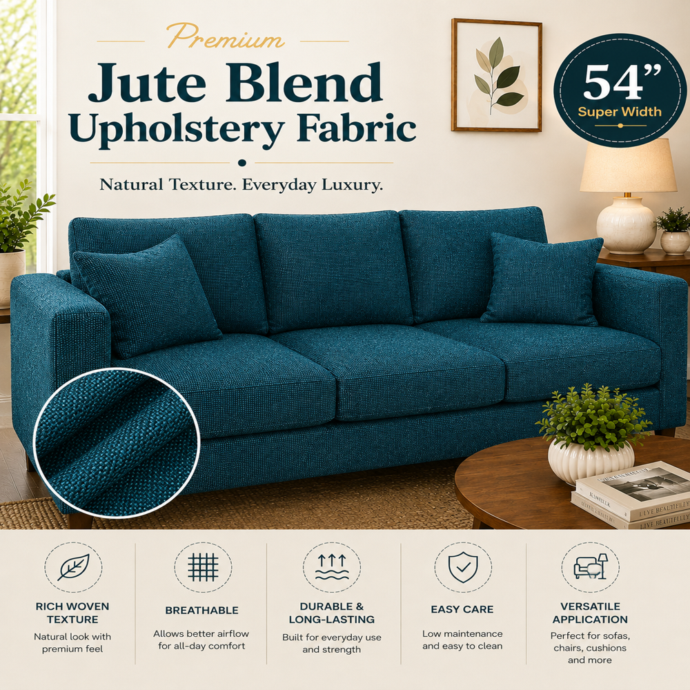 Blue Jute Blend Sofa Fabric