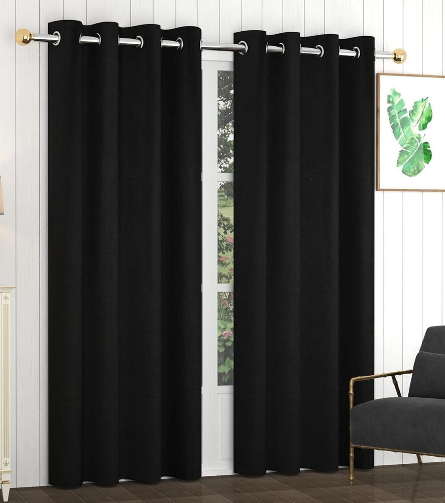 Black Plain Weave Room Darkning Range Curtain