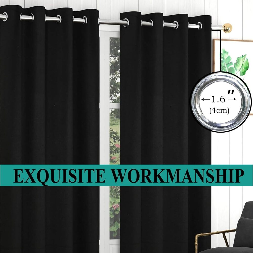 Black Plain Weave Room Darkning Range Curtain