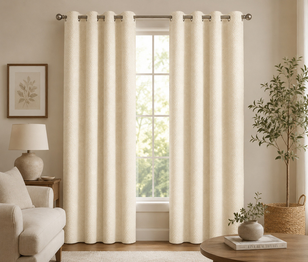 Offwhite Color Twill Weave Room Darkening Jute Blend Curtain