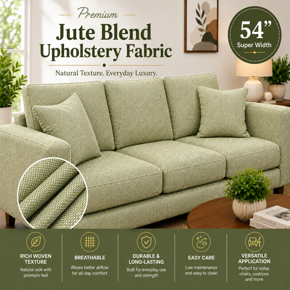 Jute Blend Upholstery Fabric By Meter - 54 Inch, Grey Matte, 250 Gsm | Anti-wrinkle, Blackout, Uv Protection, Eyelet Curtains