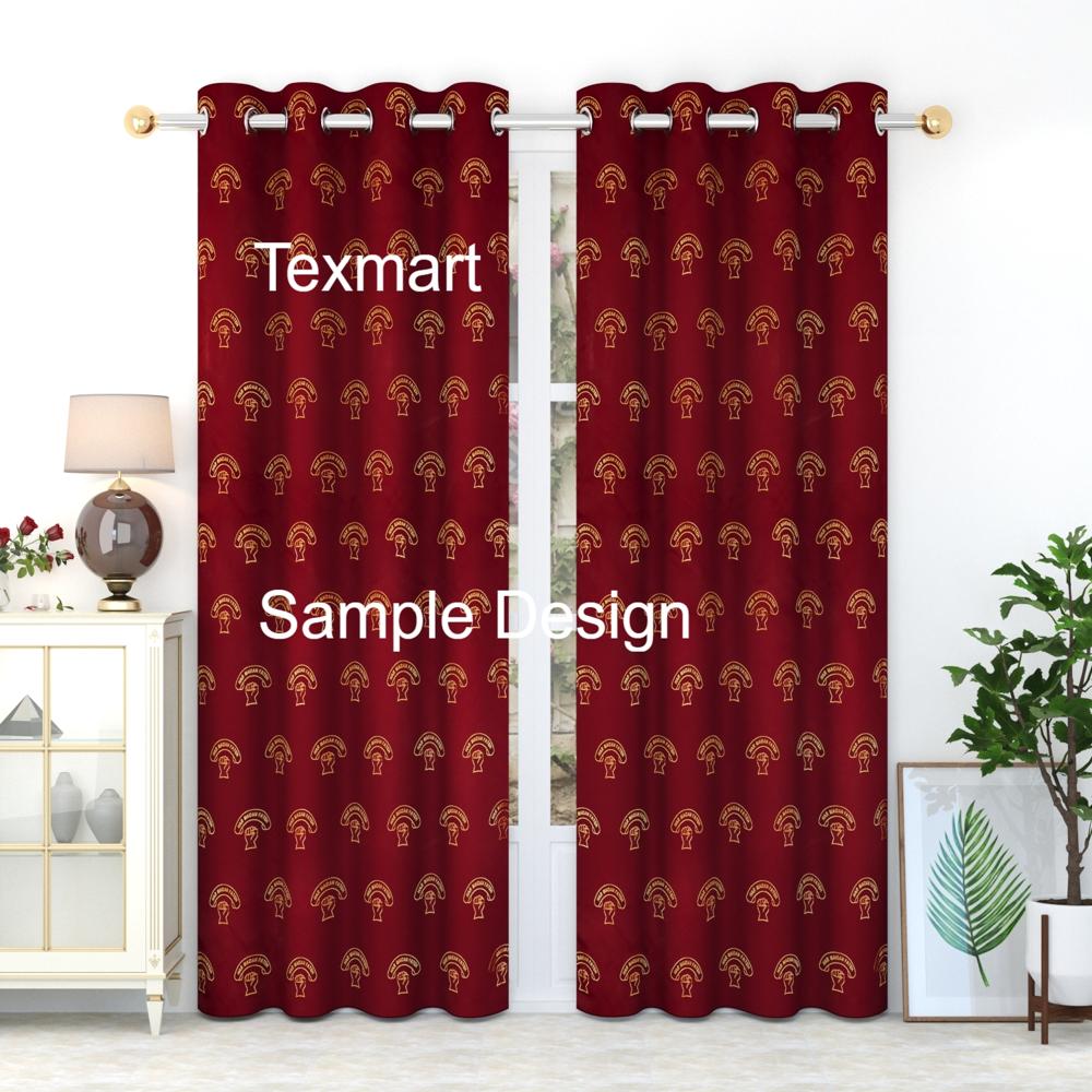 Jacquard Red Color Customized Curtain - Soft-Textured Jacquard Fabric, Custom Size, Red with Black & Gold Accents | Semi-Blackout, Hypoallergenic, Eyelet Top
