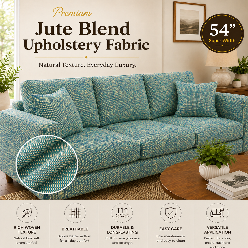 Turquoise Jute Blend Sofa Fabric