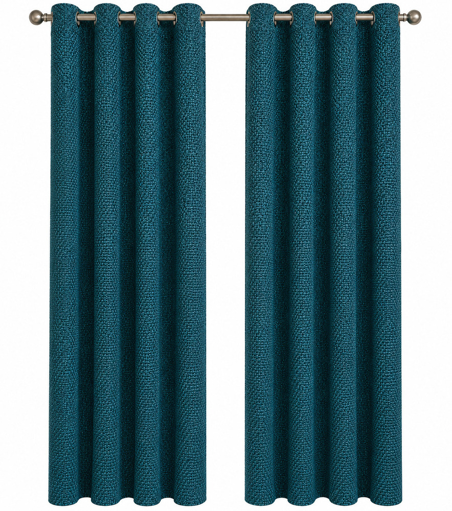 Aqua Color Twill Weave Room Darkening Jute Blend Curtain