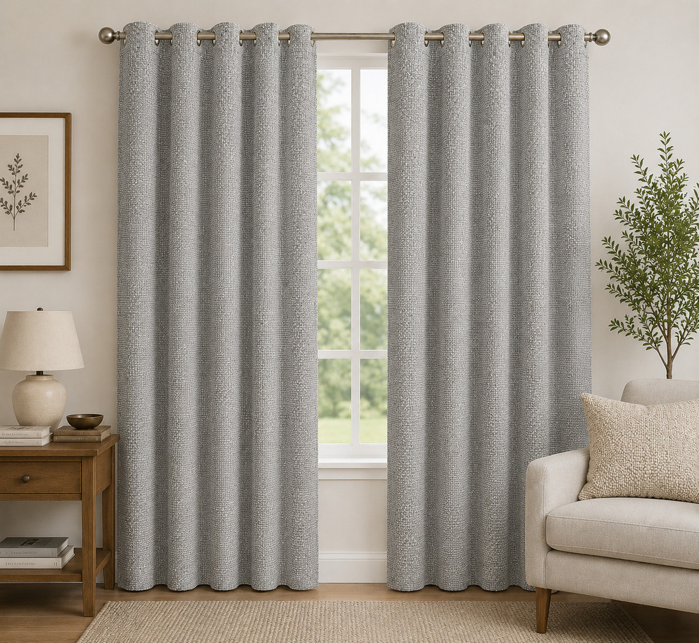 Grey Color Twill Weave Room Darkening Jute Blend Curtain