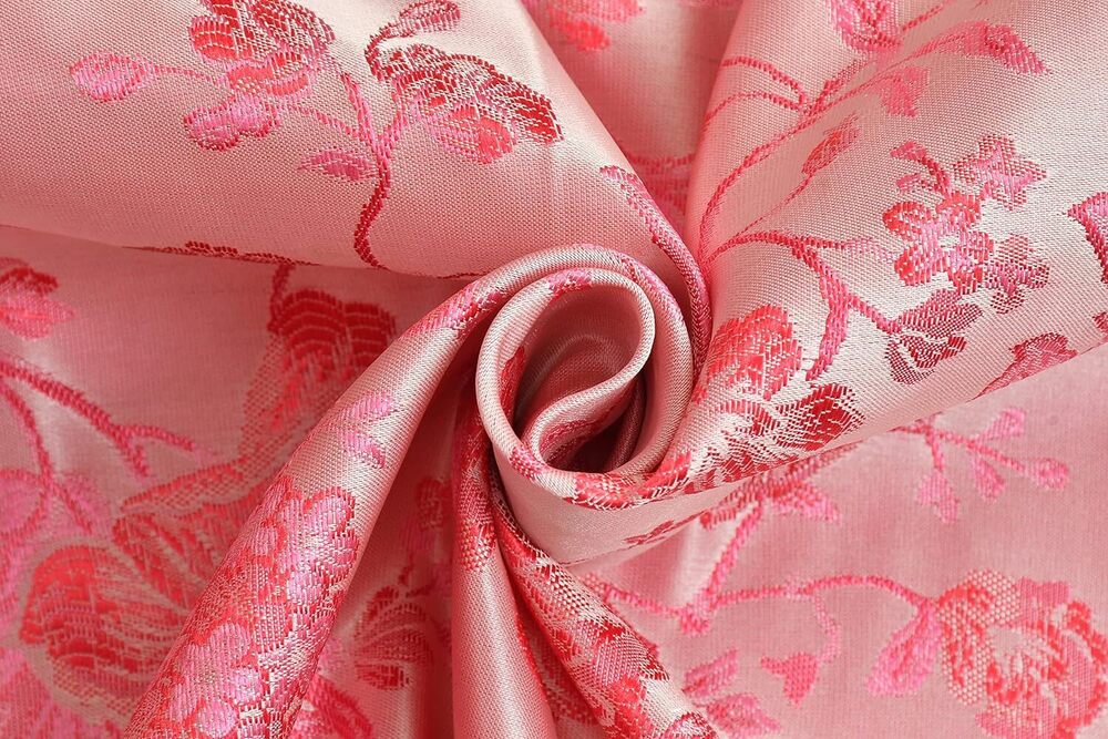 Jaquard Flower Pink Color Curtain Fabric