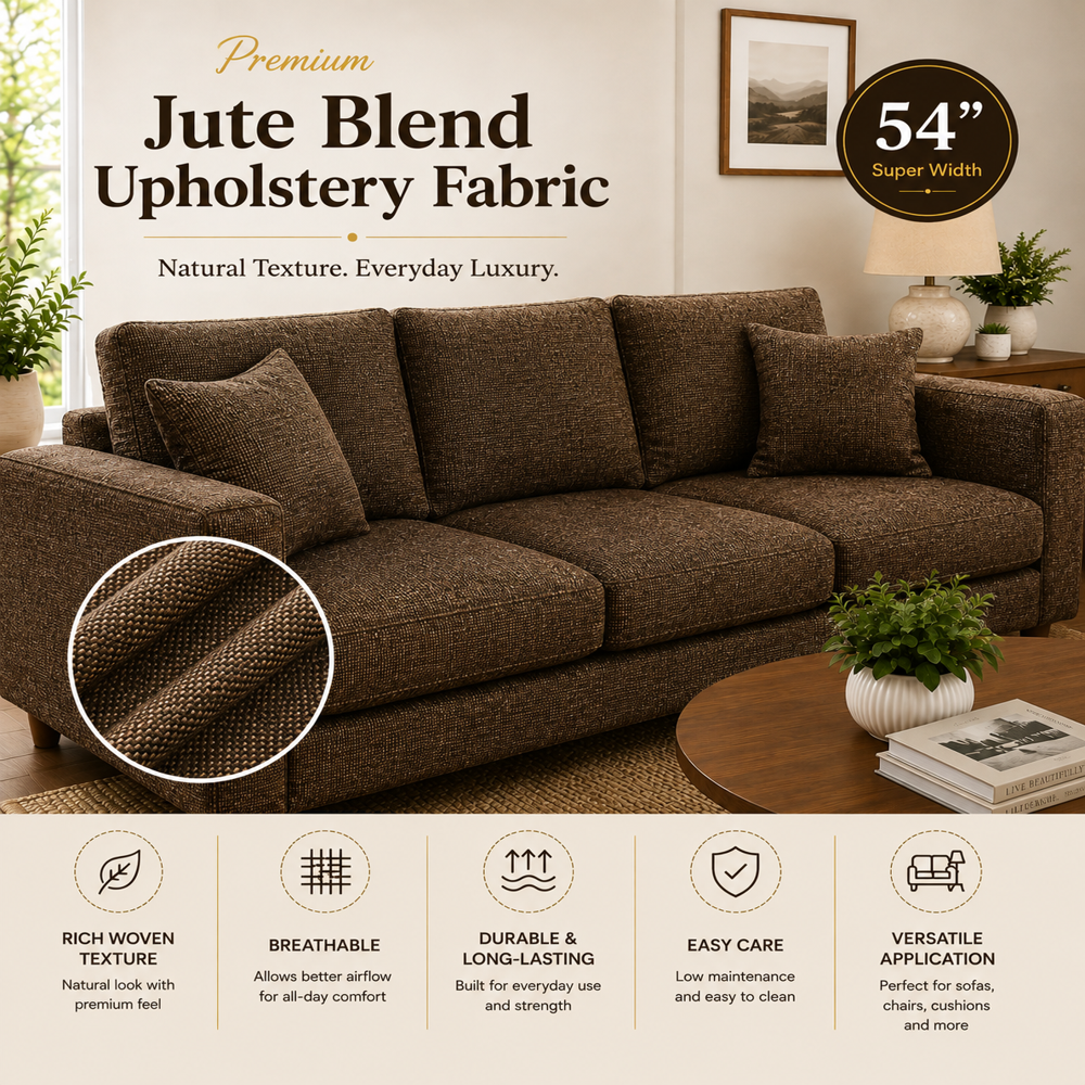 Plain Brown Color Jute Blend Curtain Fabric