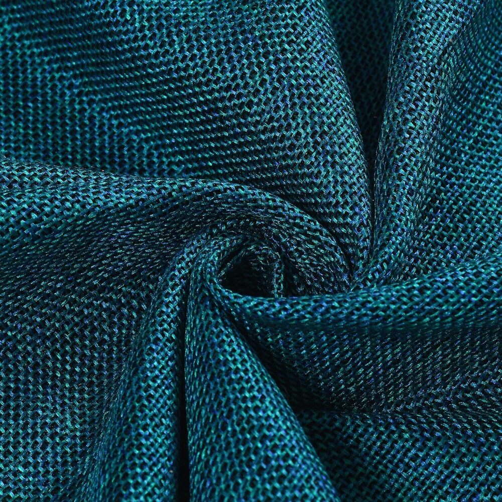 Plain Aqua Color Jute Blend Curtain Fabric