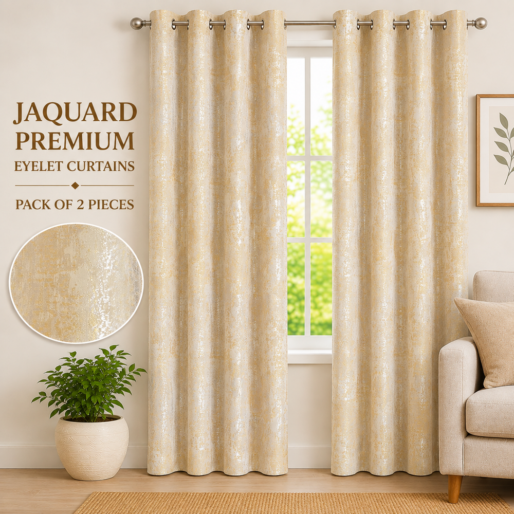 Cream  Polyester Jaquard Curtains