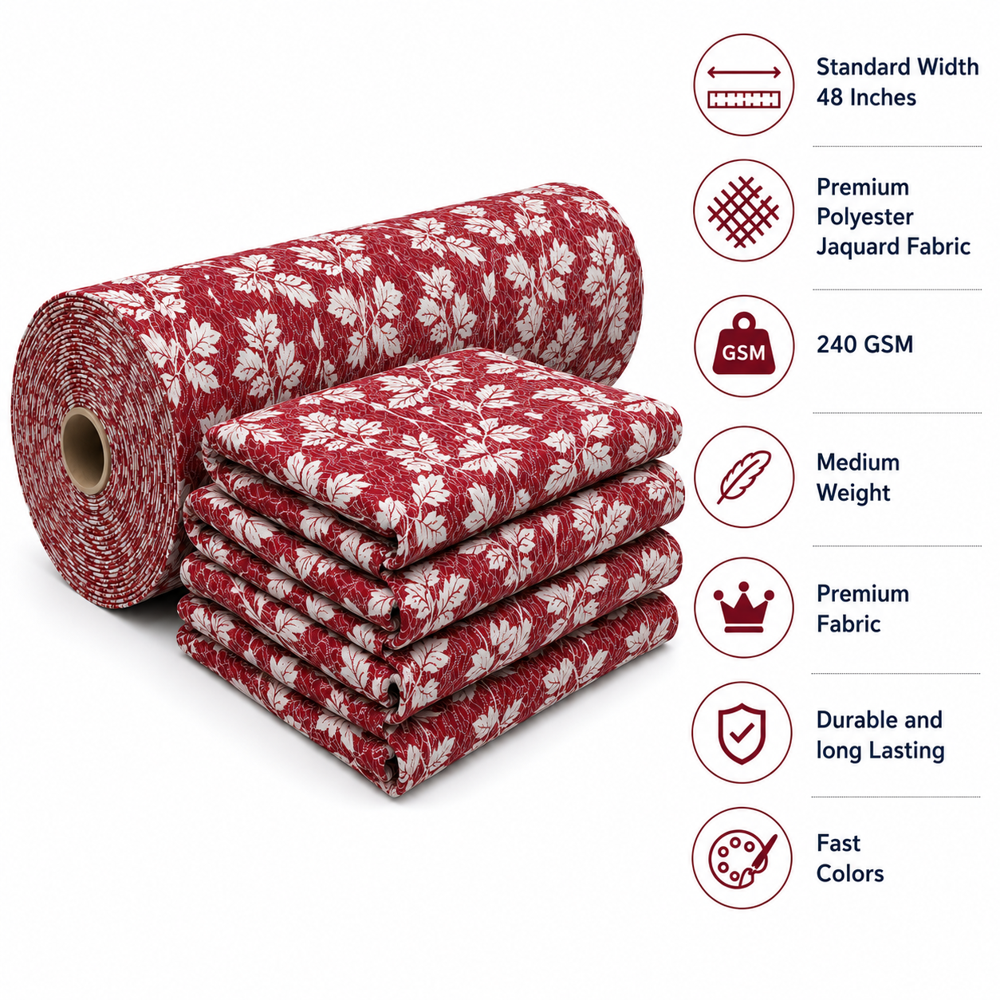Maroon Polyester Jacquard Fabric