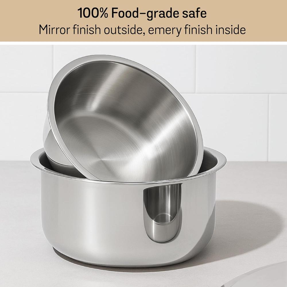 Meyer Triply Stainless Steel Tope with SS 304 Lid | Healthy, Non Toxic | Extended Grip | Bhagona | Tapeli | Patila | for Boiling Milk/Water | 18CM/2.3 litres Capacity | 10 Year Warranty | Silver 51321