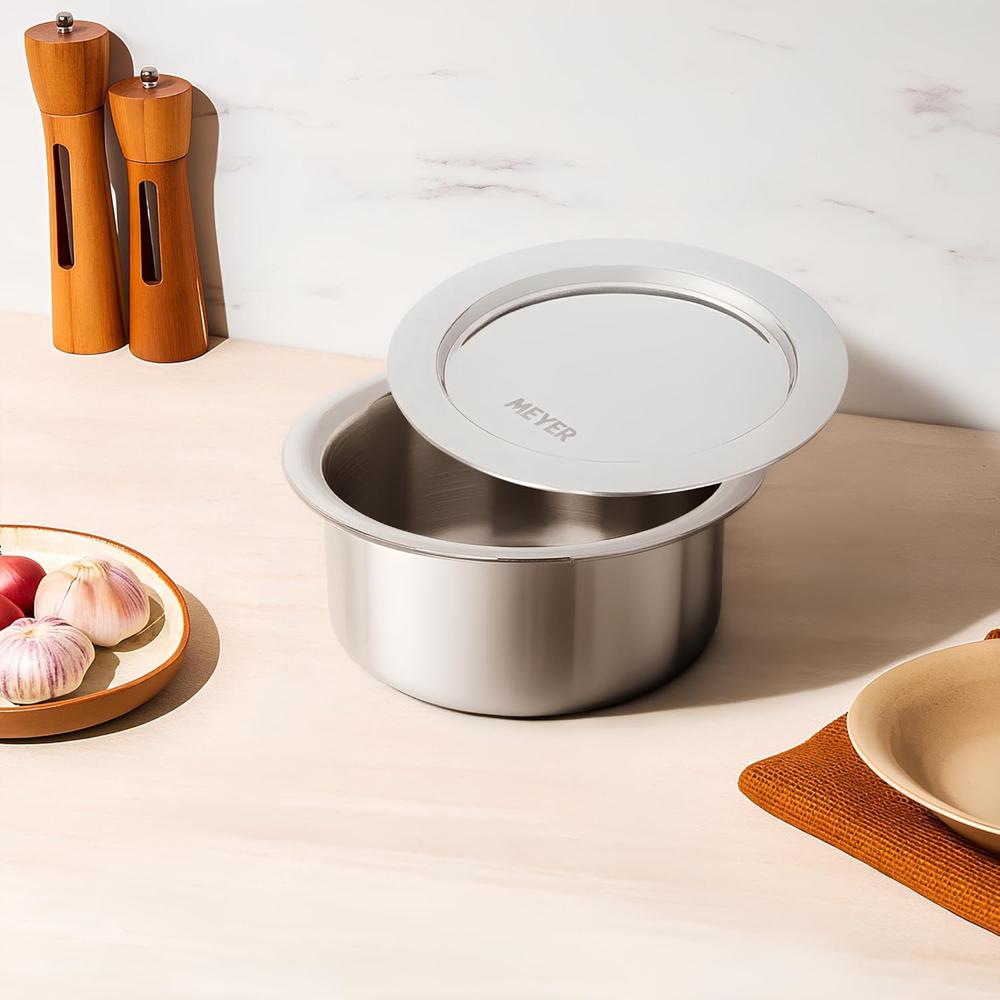 Meyer Triply Stainless Steel Tope with SS 304 Lid | Healthy, Non Toxic | Extended Grip | Bhagona | Tapeli | Patila | for Boiling Milk/Water | 18CM/2.3 litres Capacity | 10 Year Warranty | Silver 51321