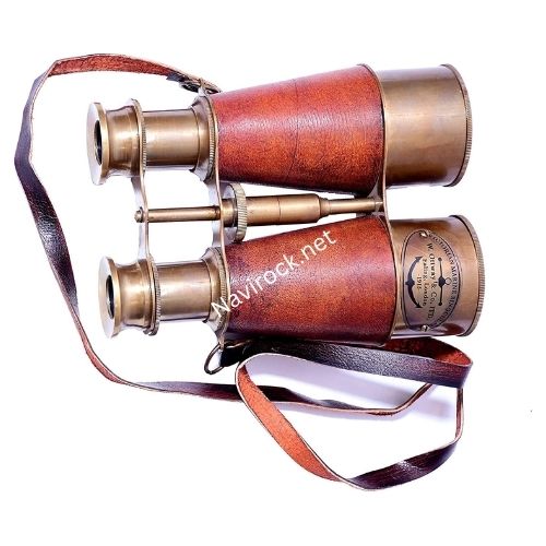 Antique Design Victorian Marine Brass Leather Binocular Coating Blue Lens Opera Glasses & Spyglass 
