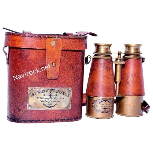 Antique Design Victorian Marine Brass Leather Binocular Coating Blue Lens Opera Glasses & Spyglass 