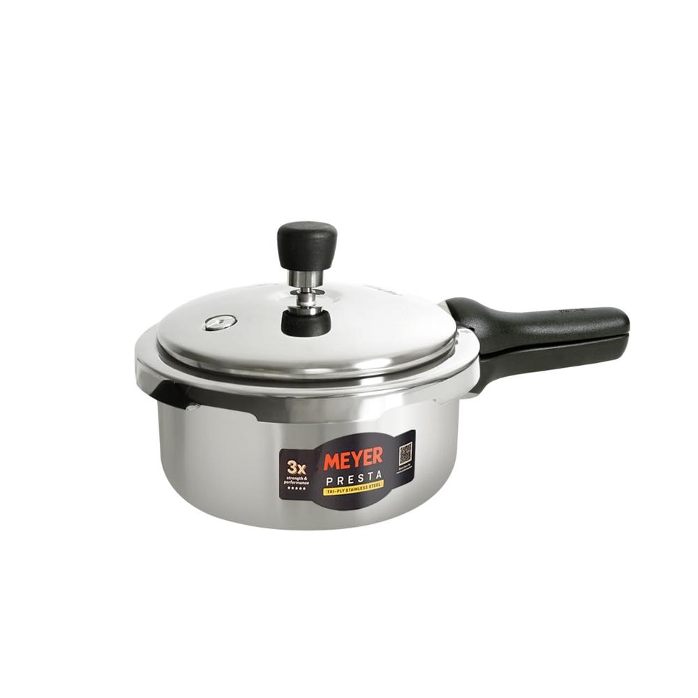 Meyer Presta Triply Pressure Cooker 1 Litre | Outer Lid Pressure Cooker | Gas and Induction Compatible | ISI Certified Food Grade Stainless Steel | 5-Year Brand Warranty | Silver 50965