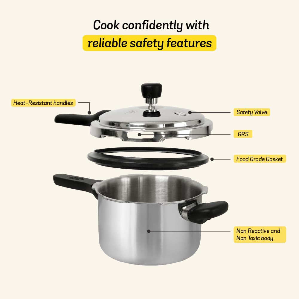 Meyer Presta Triply Pressure Cooker 2 Litre | Outer Lid Pressure Cooker | Gas and Induction Compatible | ISI Certified Food Grade Stainless Steel | 5-Year Brand Warranty | Silver 49207