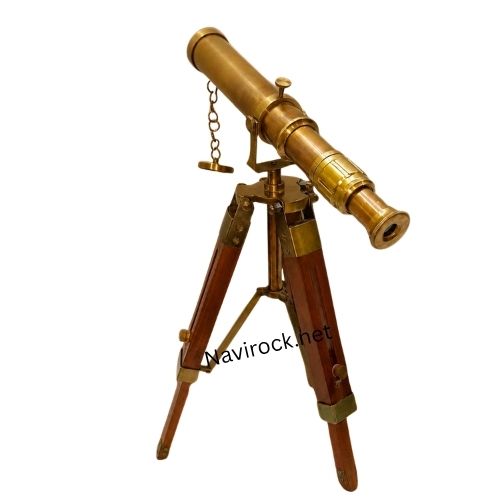 Royal Solid Brass Handmade Spyglass Handheld Telescope Vintage Antique Brass Finish Desktop  Adjustable  Wooden Tripod