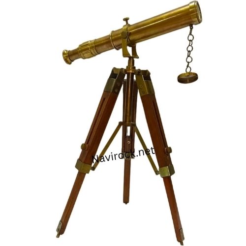 Royal Solid Brass Handmade Spyglass Handheld Telescope Vintage Antique Brass Finish Desktop  Adjustable  Wooden Tripod