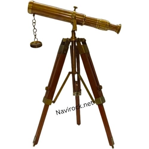 Royal Solid Brass Handmade Spyglass Handheld Telescope Vintage Antique Brass Finish Desktop  Adjustable  Wooden Tripod