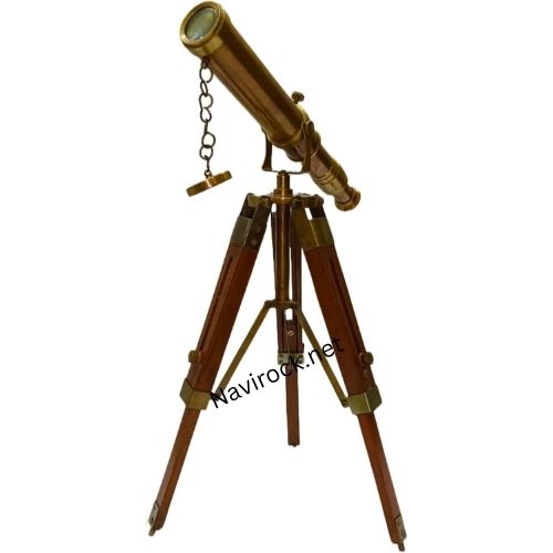 Royal Solid Brass Handmade Spyglass Handheld Telescope Vintage Antique Brass Finish Desktop  Adjustable  Wooden Tripod