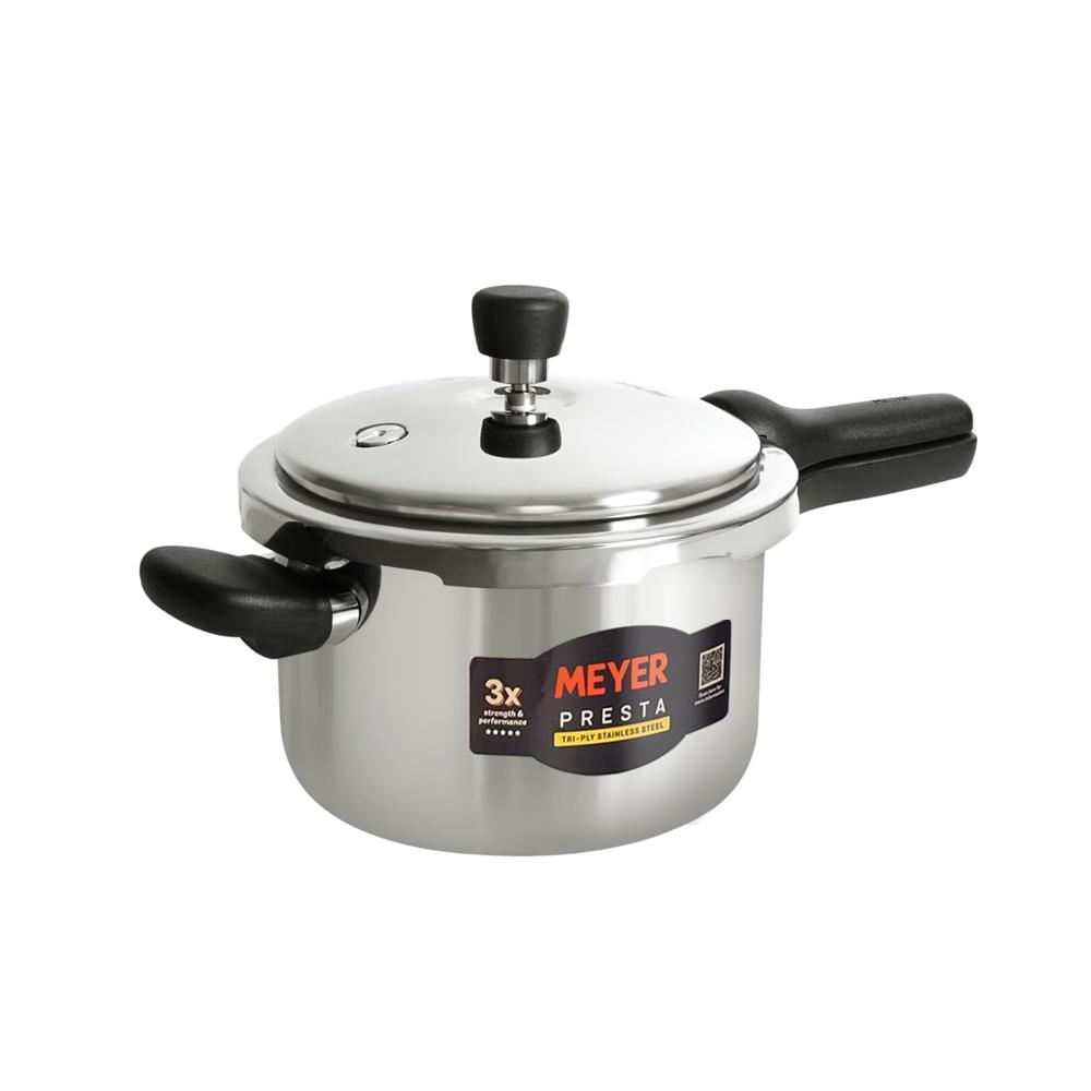 MEYER Presta Triply Pressure Pan 4 L | Outer Lid Pressure Cooker | Gas and Induction Compatible | ISI Certified Food Grade Stainless Steel | 5-Year Brand Warranty | Silver 50226