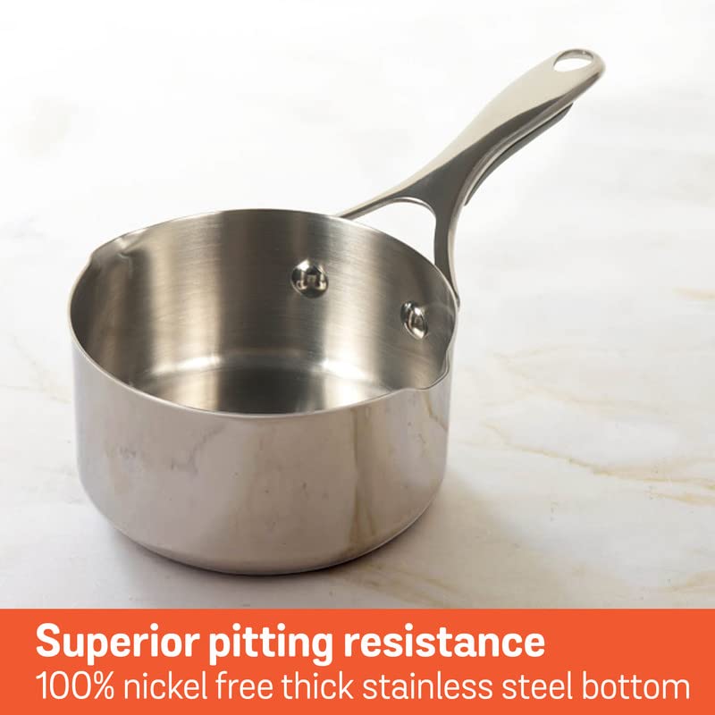 Meyer Select Nickel Free Stainless-Steel Open Milkpan | Tea pot| Milk Pot | Small Milk Pan with triply Base | Chai Pan | Mill pan for Cooking | Gas and Induction Compatible, 14cm/ 0.9 Liters, Silver 70338