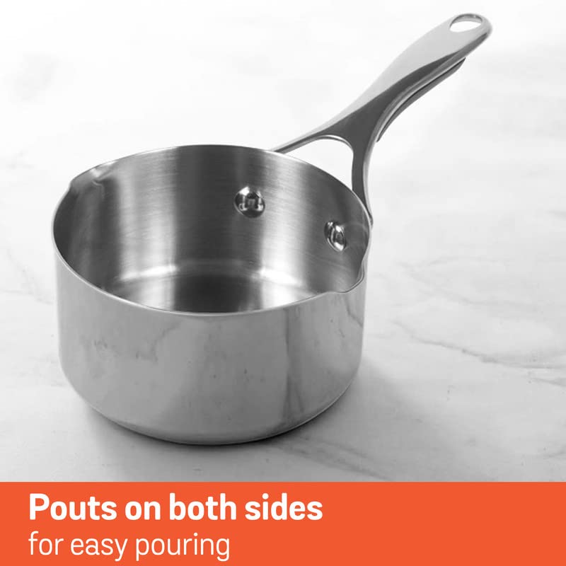 Meyer Select Nickel Free Stainless-Steel Open Milkpan | Tea pot| Milk Pot | Small Milk Pan with triply Base | Chai Pan | Mill pan for Cooking | Gas and Induction Compatible, 14cm/ 0.9 Liters, Silver 70338