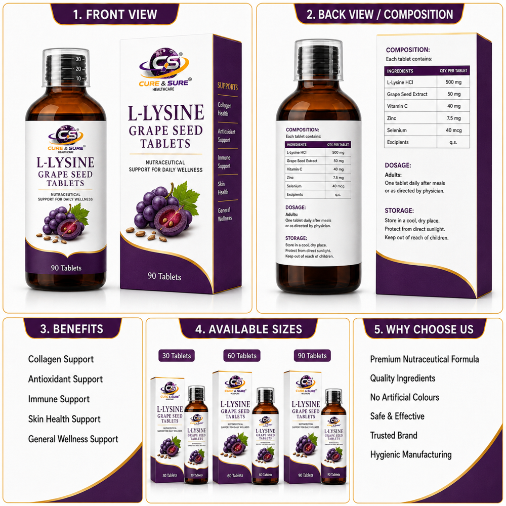 Nutraceutical L-Lysine Tablets 35 Grape Seed Tablets Third Party Manufacturing