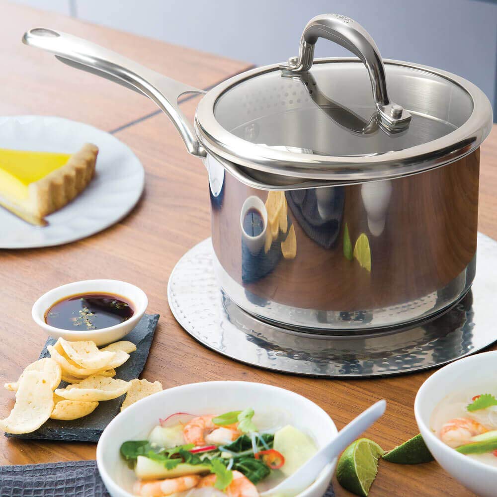 Meyer Select Nickel Free Stainless Steel Saucepan | Sauce pan with triply Base| Sauce Pot with Straining Glass Lid |Milk pan with Lid | Gas and Induction Compatible, 18cm/ 2.73 Liters, Silver | 70340