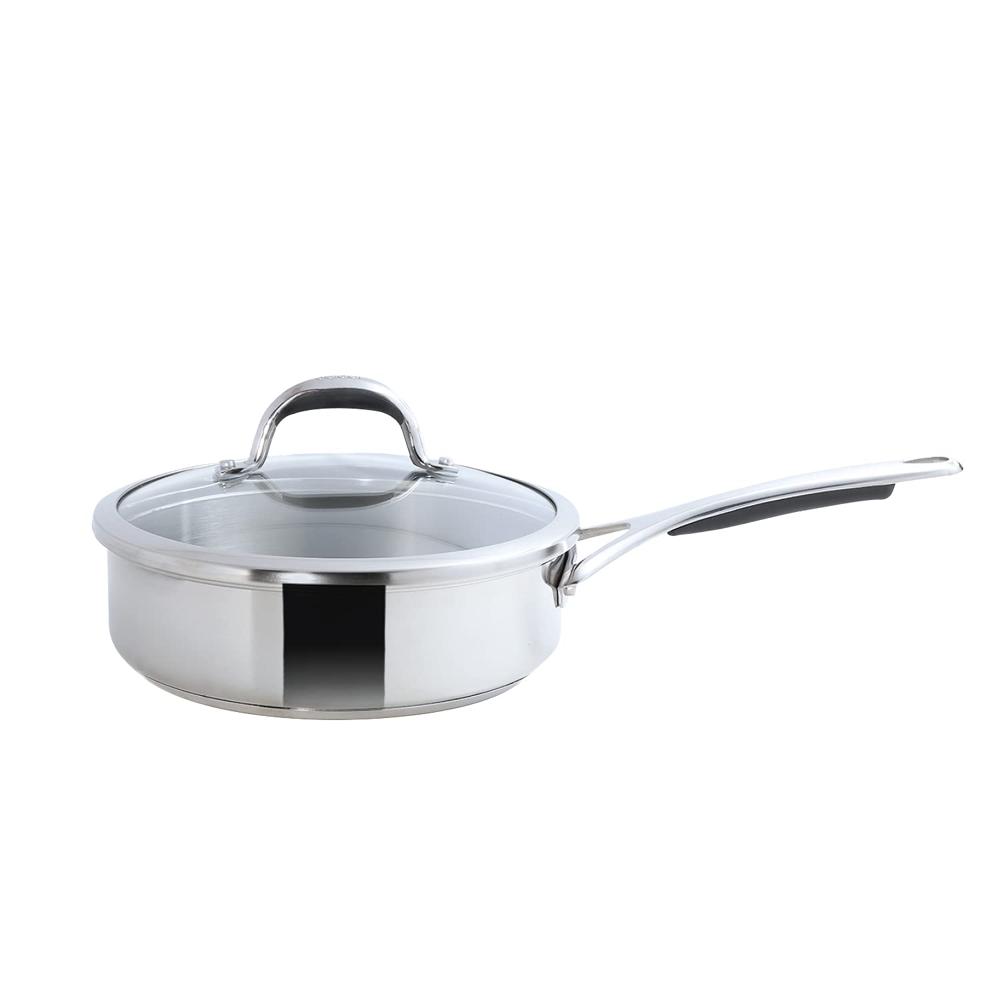 Meyer Select Stainless Steel Sautepan | Fry pan with Lid | Saute pan with Triply Base | Gas and Induction Suitable, 2.8 Liters/24cm (Induction & Gas Compatible) 70337