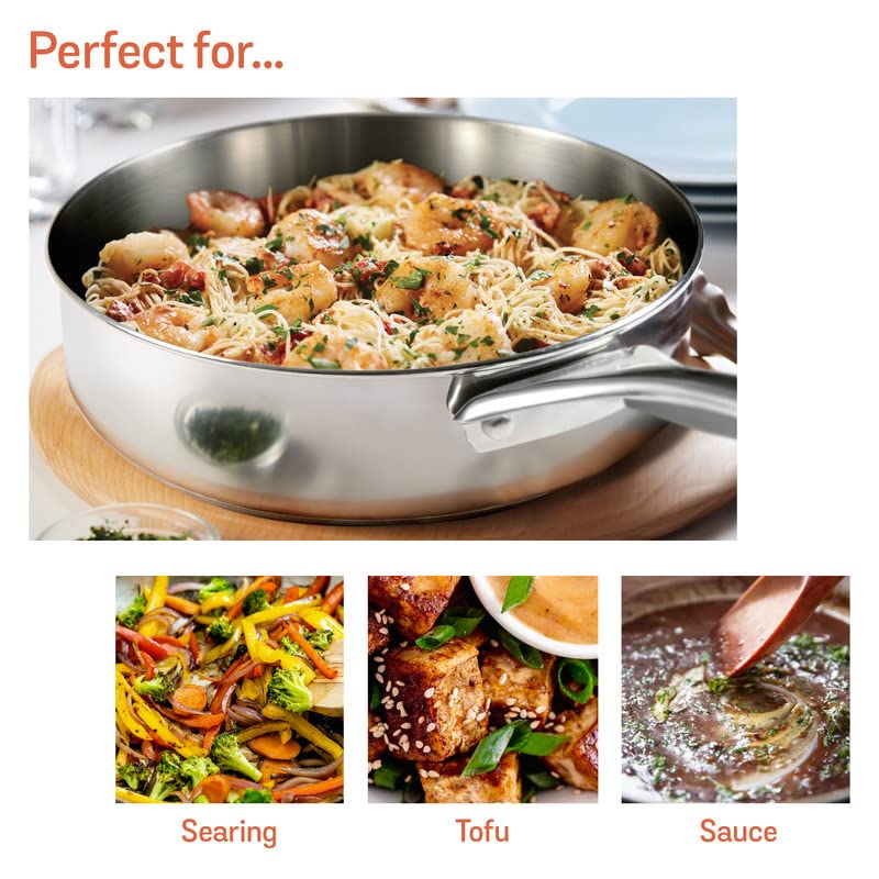 Meyer Select Stainless Steel Sautepan | Fry pan with Lid | Saute pan with Triply Base | Gas and Induction Suitable, 2.8 Liters/24cm (Induction & Gas Compatible) 70337
