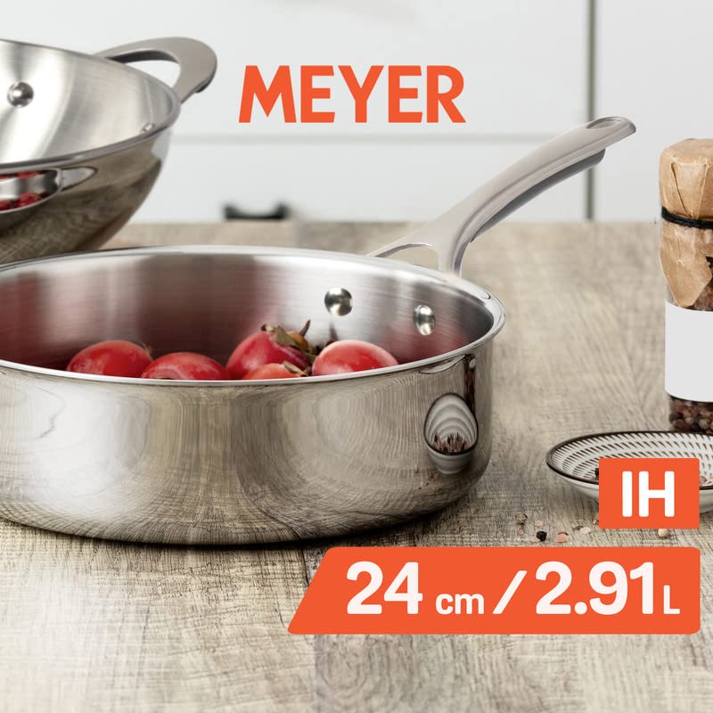 Meyer Select Stainless Steel Sautepan | Fry pan with Lid | Saute pan with Triply Base | Gas and Induction Suitable, 2.8 Liters/24cm (Induction & Gas Compatible) 70337