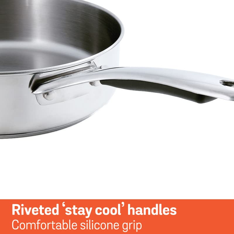 Meyer Select Stainless Steel Sautepan | Fry pan with Lid | Saute pan with Triply Base | Gas and Induction Suitable, 2.8 Liters/24cm (Induction & Gas Compatible) 70337