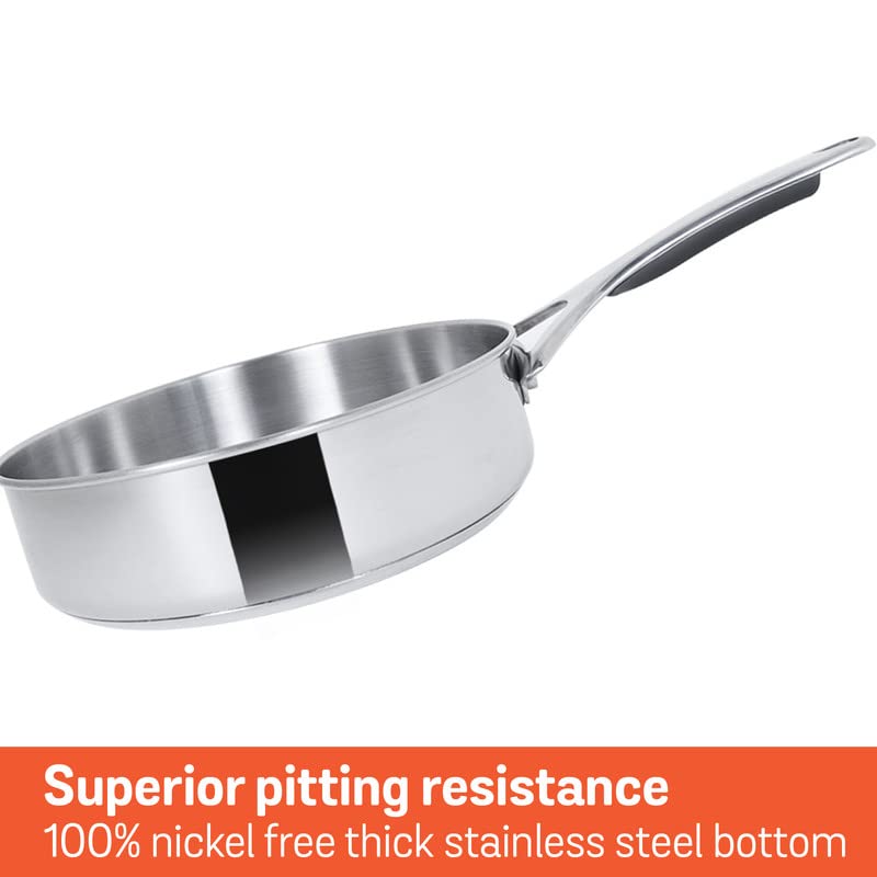 Meyer Select Stainless Steel Sautepan | Fry pan with Lid | Saute pan with Triply Base | Gas and Induction Suitable, 2.8 Liters/24cm (Induction & Gas Compatible) 70337