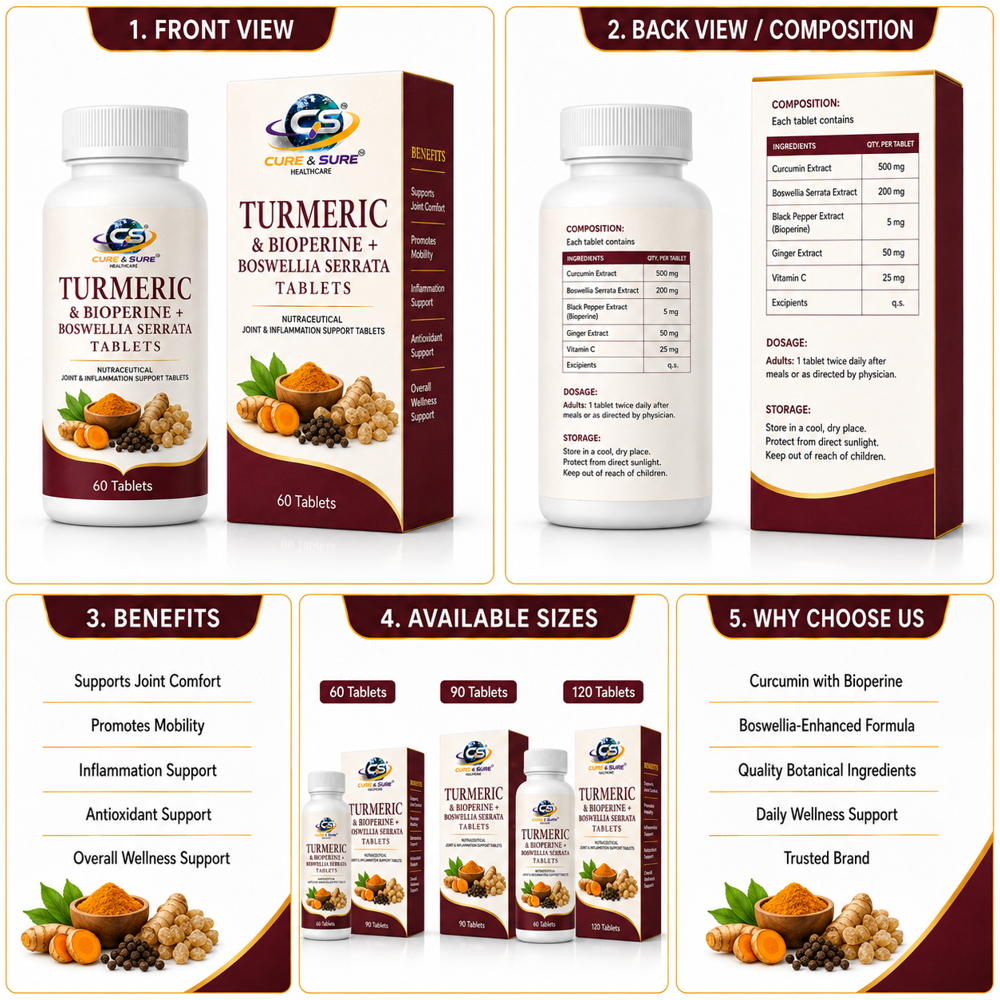 Nutraceutical Turmeric & Bioperine + Boswellia Sereta Tablets Third Party Manufacturing