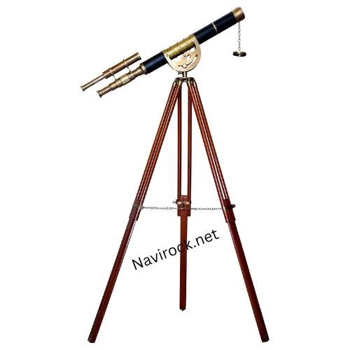Vintage Brass Telescope Double Barrel Antique Finish Wooden Tripod Floor Standing