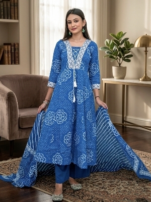 Pure Cambric Cotton Suits Set - Color: Navy Blue