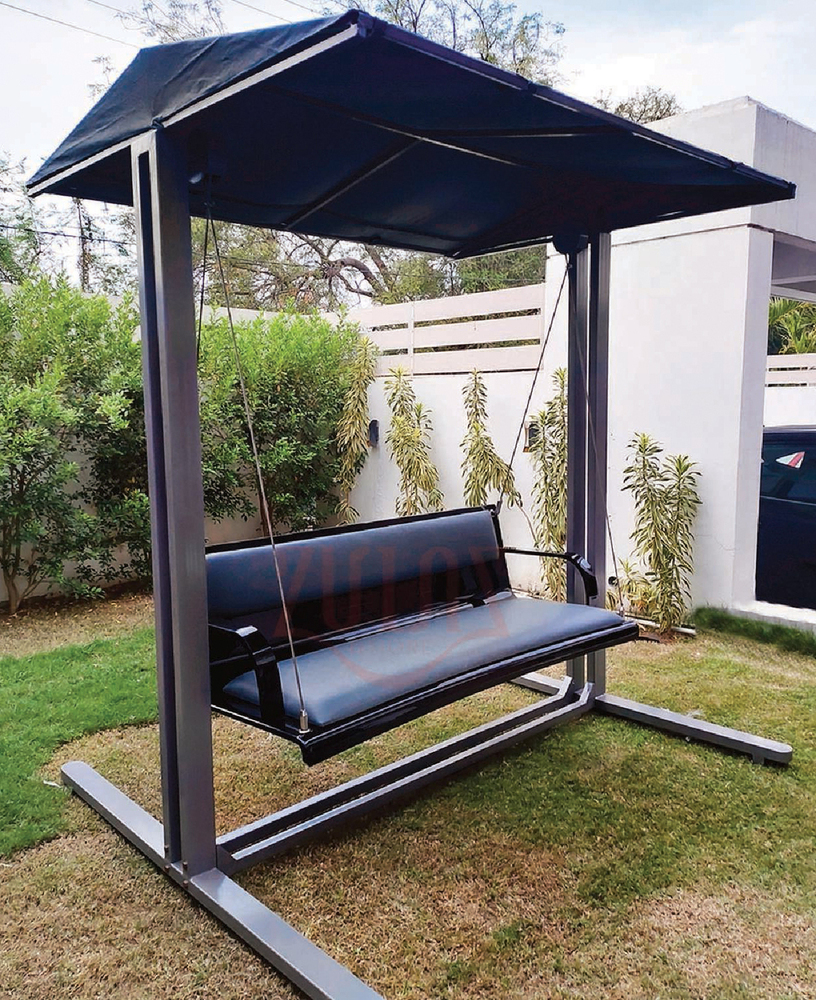 Outdoor Black Acrylic Swing With MS Stand And Roof