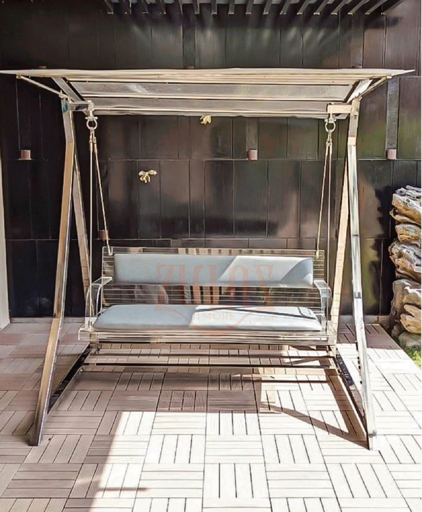 Outdoor White Patti Swing With SS Stand And Roof