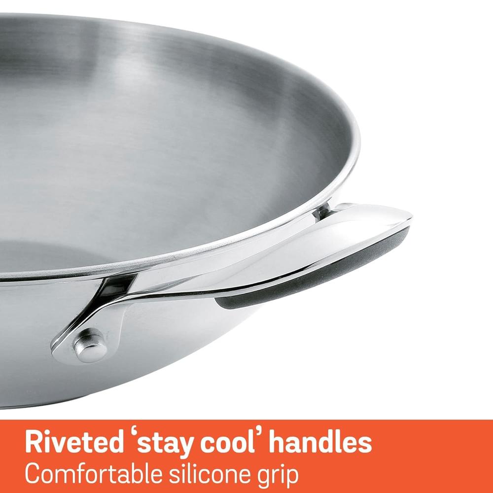 Meyer Select Nickel Free Stainless Steel Kadai with Glass Lid | Steel Kadhai with Triply Base for Deep Frying | Gas and Induction Compatible, 22cm/ 1.91 Liters, Silver 70335