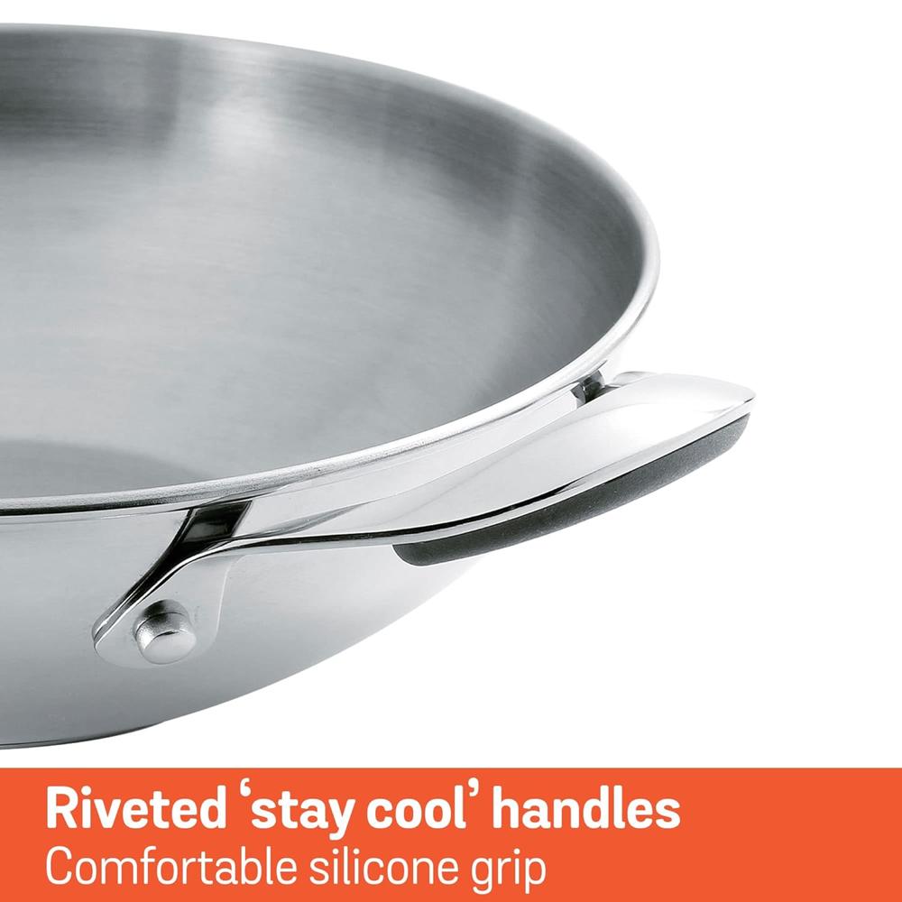 Meyer Select Nickel Free Stainless Steel Kadai with Glass Lid | Steel Kadhai with Triply Base for Deep Frying | Gas and Induction Compatible, 24cm/ 2.61 Liters, Silver 70651