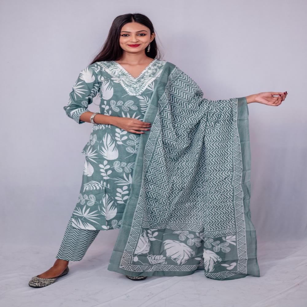 Three piece cambric cotton suit set