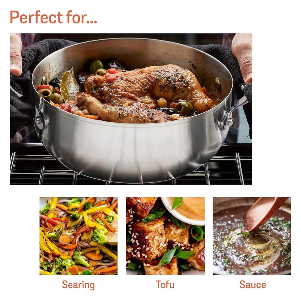 Meyer Select Nickel Free Stainless Steel Sauteuse with Glass Lid | Steel Saute Pan with Triply Base | Frying Pan with Lid | Gas and Induction Suitable | 20cm/ 1.56 Litre, Silver 70649