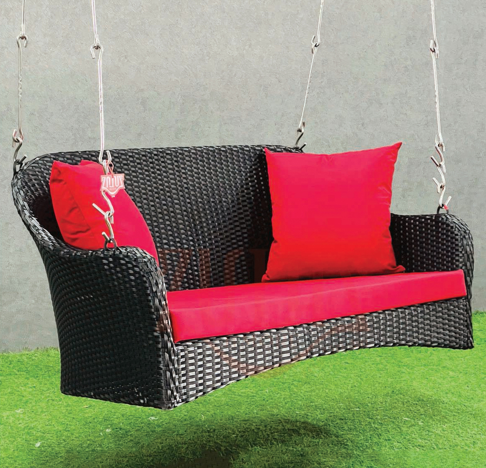 2 Seater PVC Cane Swing With Red Cushion