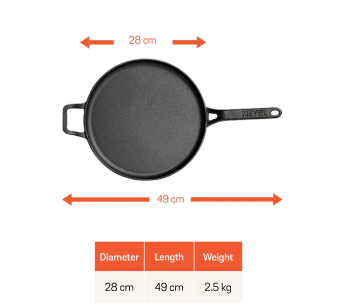 Meyer Pre-Seasoned Cast Iron Flat Dosa Tawa, 28 cm, Black 47610
